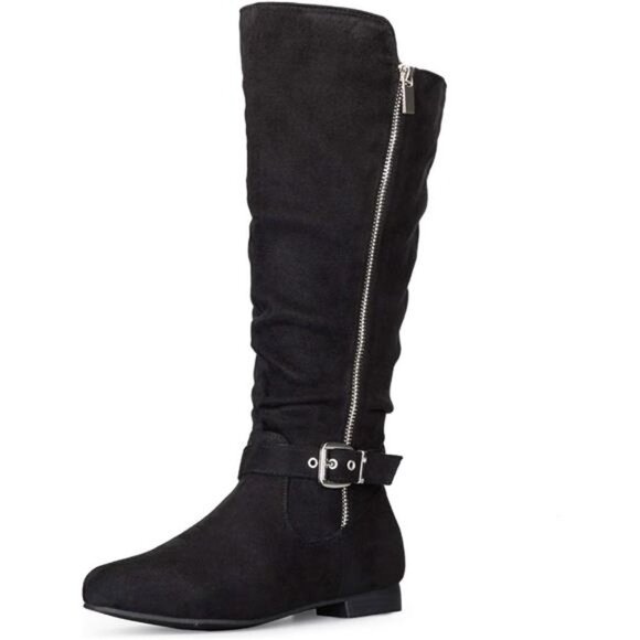 Women's Knee High Boots Flat Warm Winter Boots with Side Zipper - Picture 1 of 6